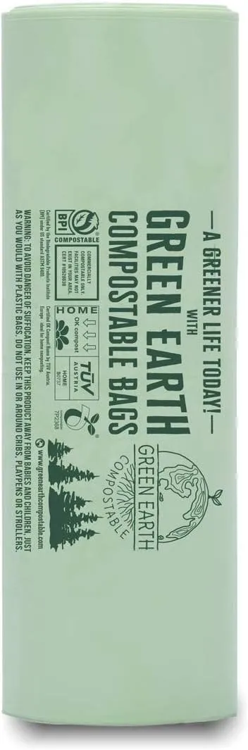 Green Earth Compostable Small Kitchen Food Scrap Waste Bags, Compost Bin Compatible, 3 Gallon,11.35 Liter, 300-Count, 0.71 Mil Thickness, ASTM D6400, US BPI and Europe OK Compost Home Certified, USA