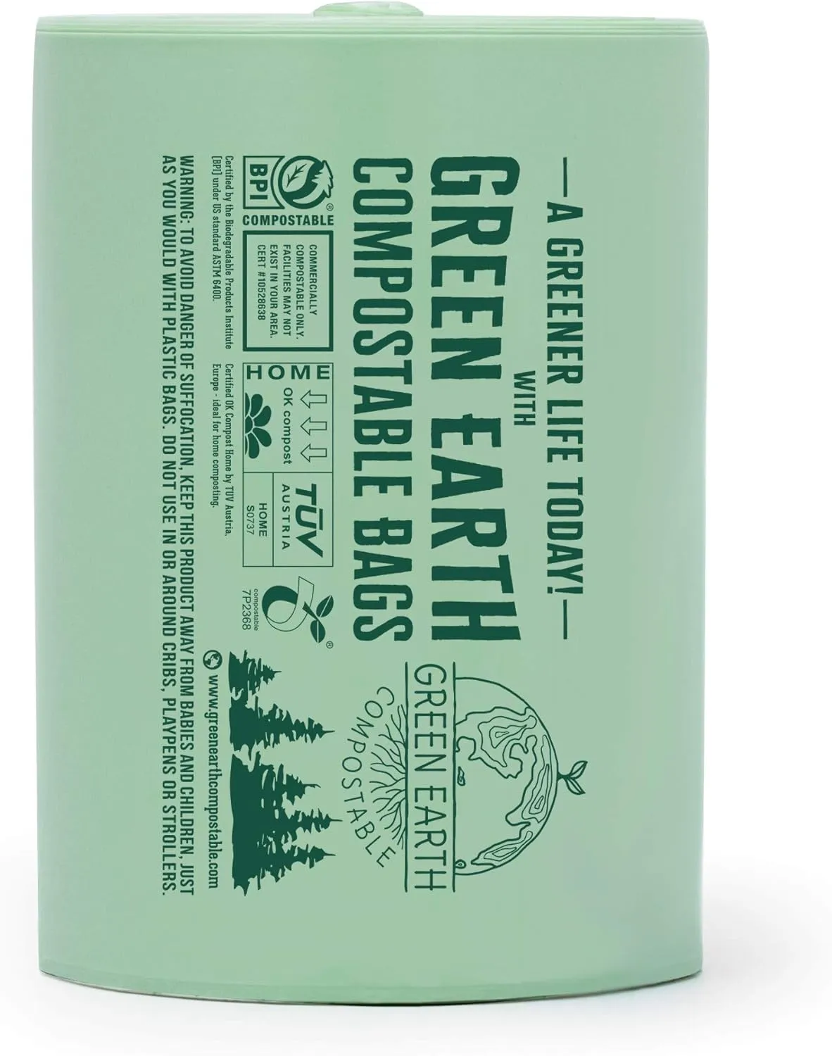 Green Earth Compostable Tall Kitchen Food Scrap Waste Bags, 13 Gallon, 49 Liter, 50-Count, Superior Strength 0.9 Mil Thickness, ASTM D6400, US BPI & Europe OK Compost Home Certified, USA
