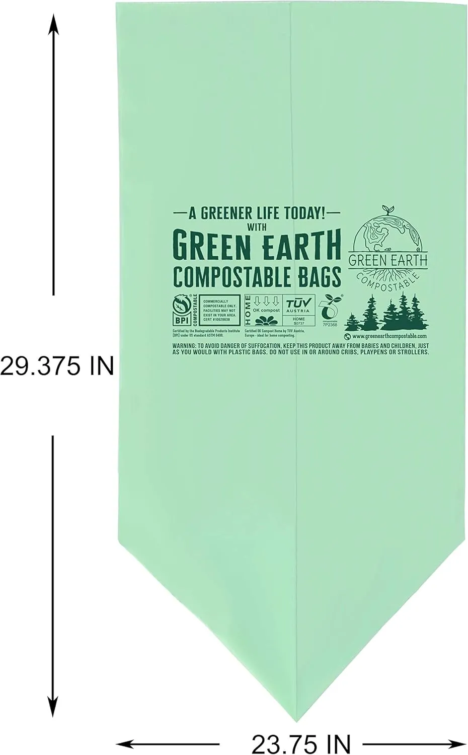 Green Earth Compostable Tall Kitchen Food Scrap Waste Bags, 13 Gallon, 49 Liter, 50-Count, Superior Strength 0.9 Mil Thickness, ASTM D6400, US BPI & Europe OK Compost Home Certified, USA