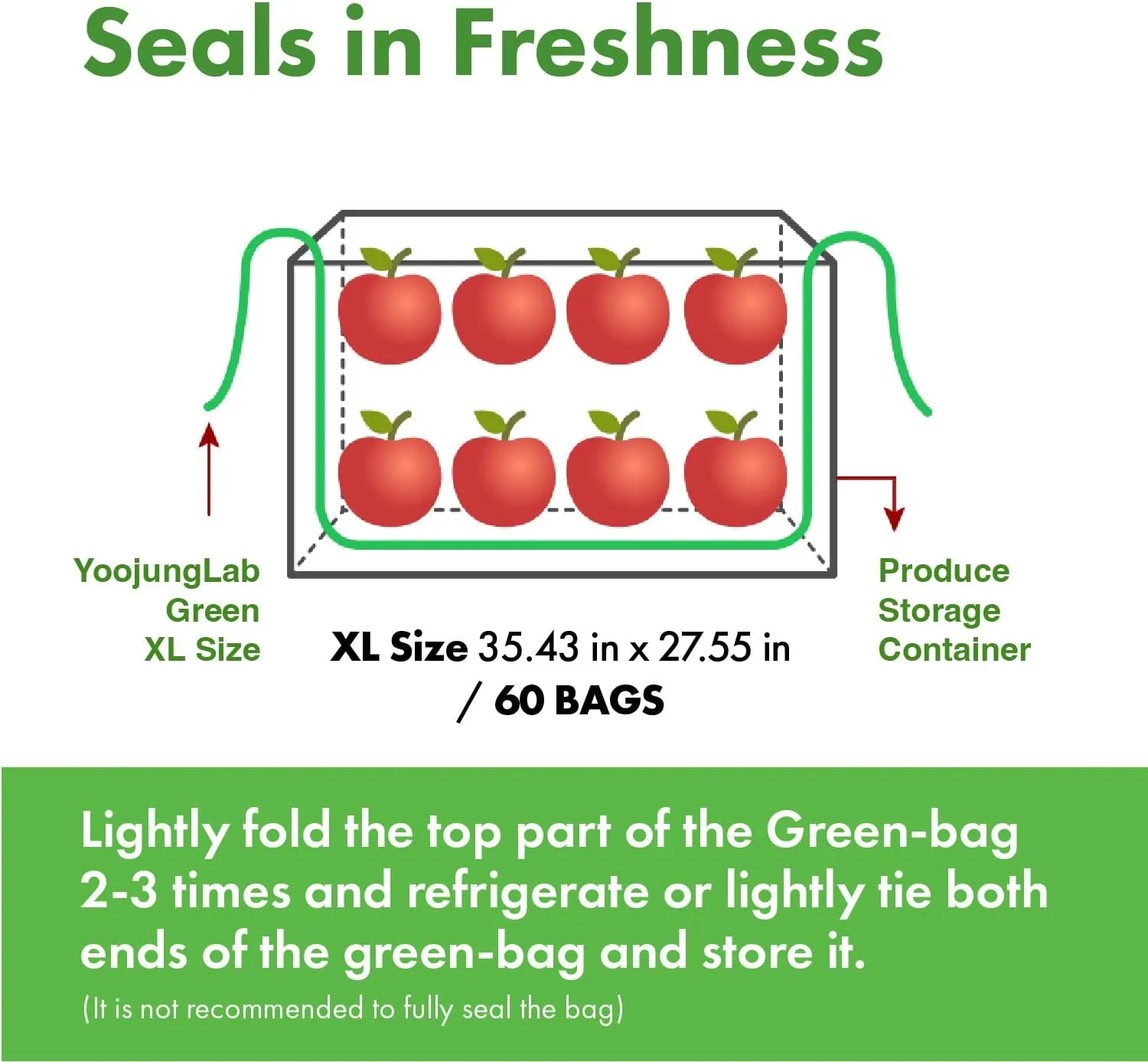 Green, Food Storage Bag, 35.43" 27.55" 60bags, Keep Fresh Produce Bags, Food Saver Storage for Fruits, Vegetables, BPA FREE, HDPE, Bread Bags, Disposable Storage Bags, Farm Produce