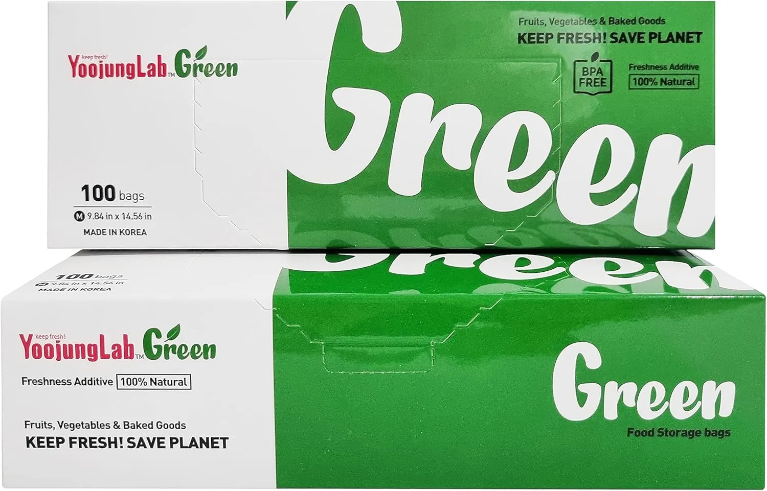 Green Food Storage Bags - 9.84" & 14.56" Sizes, 200 Bags, Keep Fresh Produce, Eco-Friendly, BPA FREE, HDPE