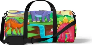 Green Group Of Funny Dinosaurs In a Prehistoric Landscape Sports Bag Tote Bag Waterproof Gym Bag with Shoulder Strap Zipper 2 Side Pockets for Men and Women, Travel and Storage Shoulder Bag.
