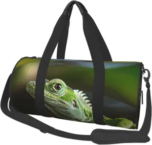 Green Lizard Printed Sports Gym Bag for Men Women Foldable Duffel Bag Carry On Weekender Bag for Travel Sports