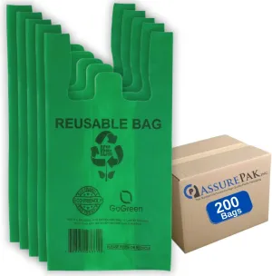 Green PP Non Woven Reusable Bags - 1/8 BBL 10"X5"X18" - 200 Bags - 40 GSM - Green - 10518GRNPPNWRB40 - AssurePak