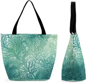 Green Sea Blue Seaweed Shopping Bag for Ladies Reusable Shopping Bagstote Bag Stylish Waterproof Oxford Cloth Ladies Shoulder Bag for Work Shopping