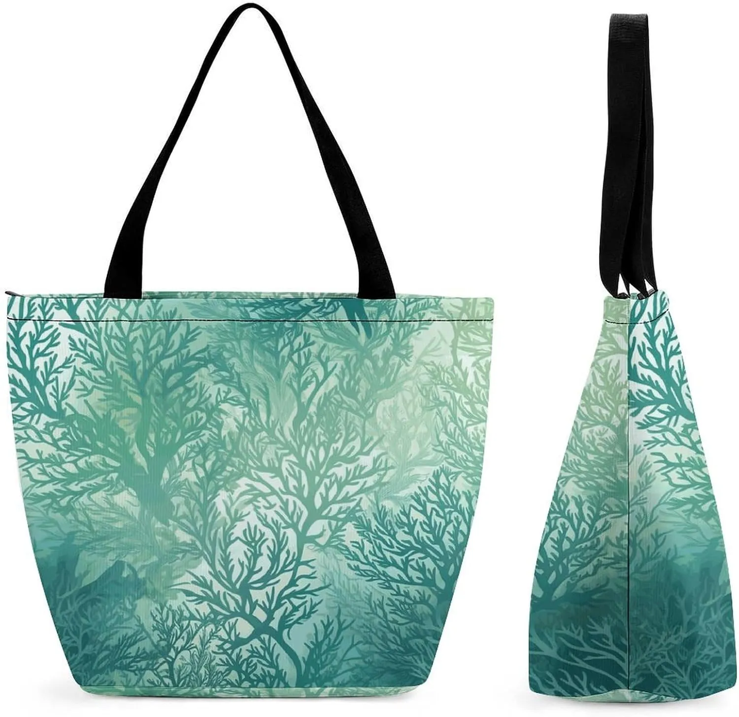 Green Sea Blue Seaweed Shopping Bag for Ladies Reusable Shopping Bagstote Bag Stylish Waterproof Oxford Cloth Ladies Shoulder Bag for Work Shopping