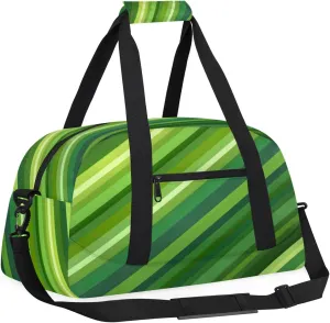 Green Small Gym Bag for Women Men, Stripes Travel Duffle Bag Workout Dance Tote Bag Carry On Overnight Weekender Bag
