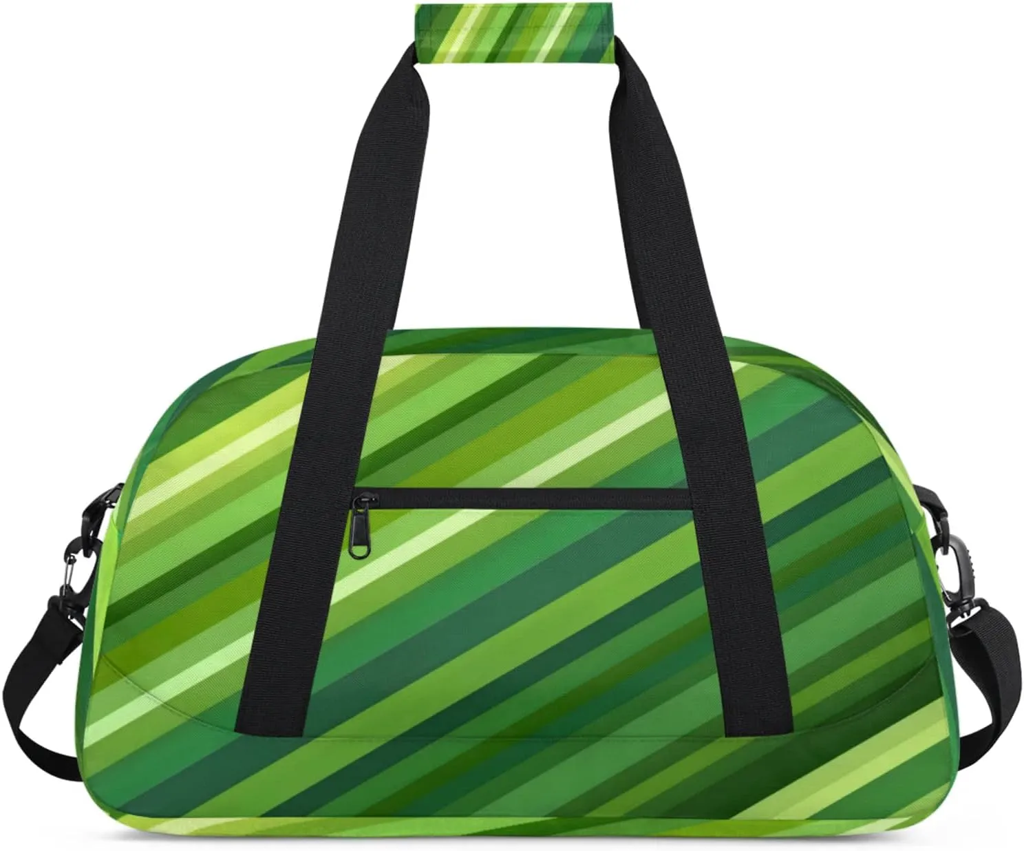 Green Small Gym Bag for Women Men, Stripes Travel Duffle Bag Workout Dance Tote Bag Carry On Overnight Weekender Bag