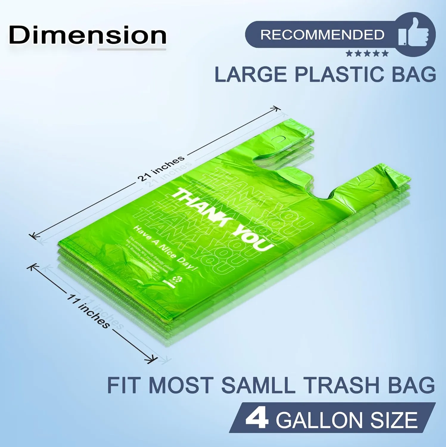 Green Thank you bags, 1000PCS T shirt bags, To Go Bags,Grocery bags, Reusable and Disposable,Perfect for Small Business,Take Out,Retail, Large