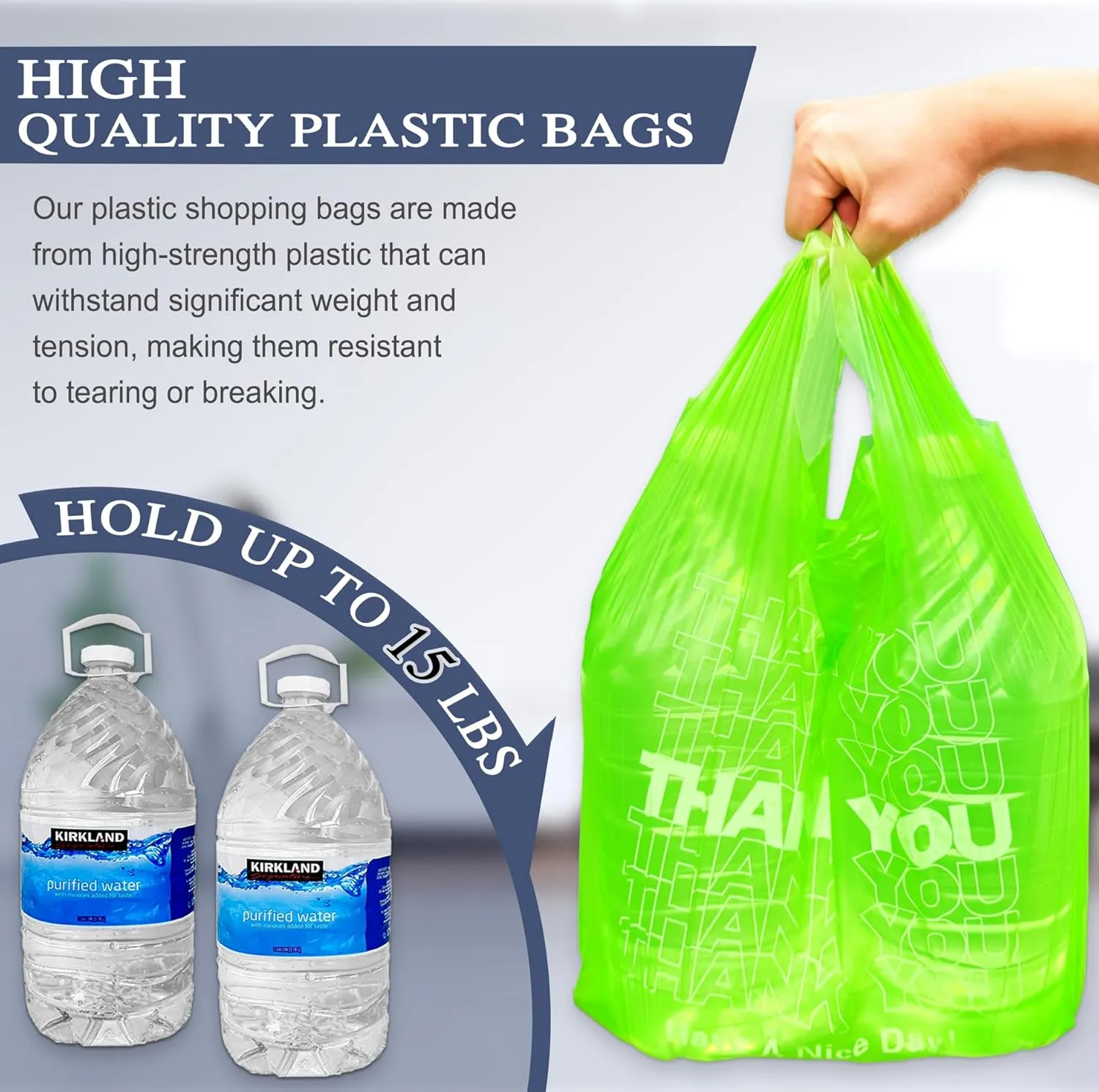 Green Thank you bags, 1000PCS T shirt bags, To Go Bags,Grocery bags, Reusable and Disposable,Perfect for Small Business,Take Out,Retail, Large