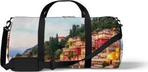 Green Varenna Scenic Sunset View Como Lake Sports Bag Tote Bag Waterproof Gym Bag with Shoulder Strap Zipper 2 Side Pockets for Men and Women, Travel and Storage Shoulder Bag.