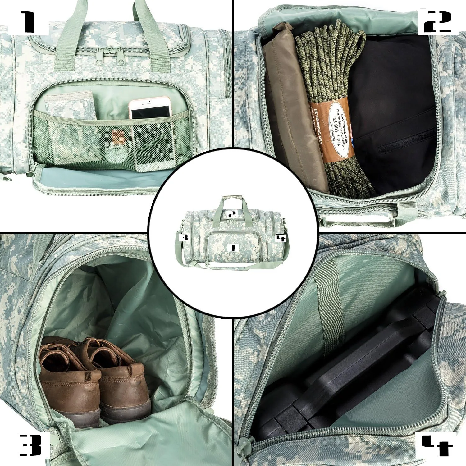 Greencity Gym Bag Travel Duffel Bag Sports Tote Tactical Army Weekender Work Out Bags for Women & Men Lightweight Waterproof Shoe Pocket,Acu 21 Inch