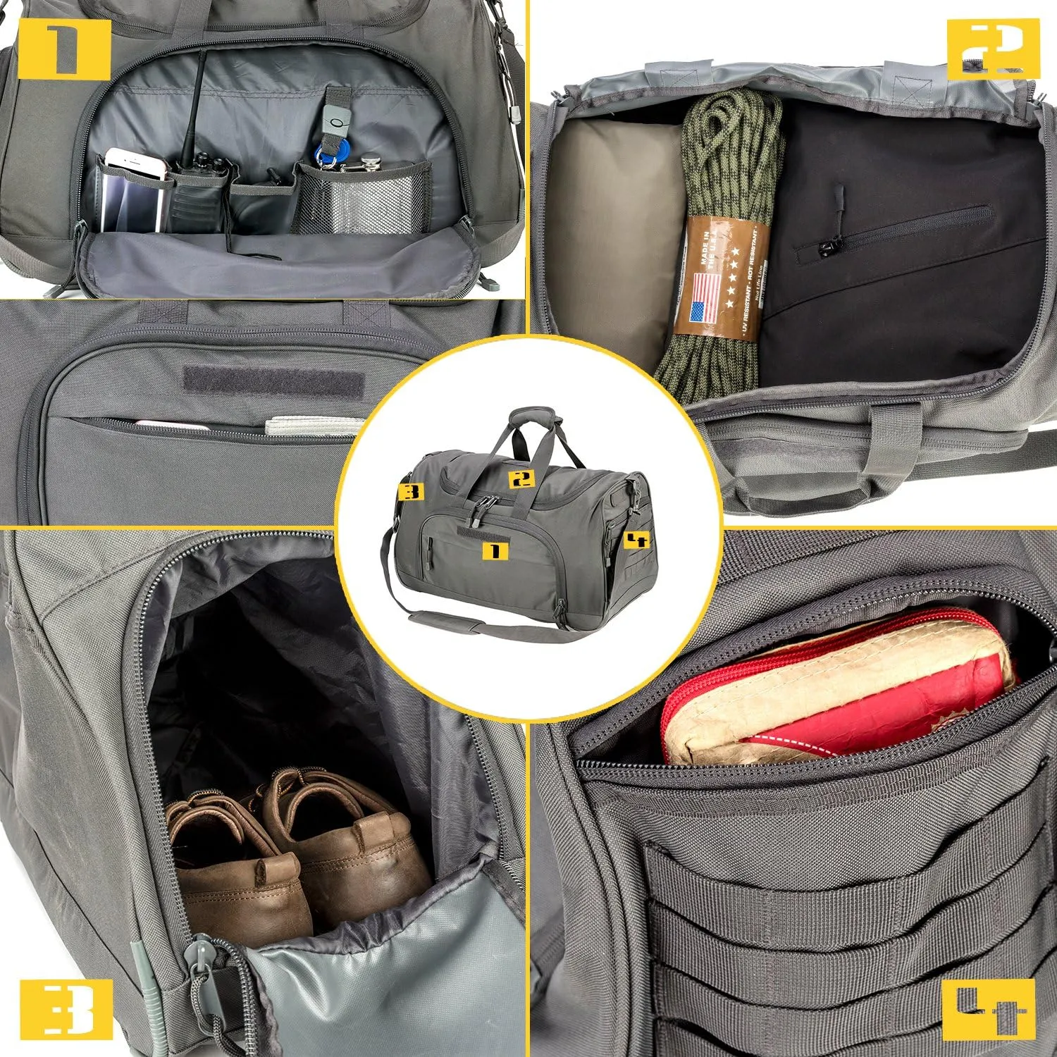 Greencity Gym Bag Travel Duffel Bag Sports Tote Tactical Army Weekender Work Out Bags for Women & Men Lightweight Waterproof Shoe Pocket,Grey 21.2 Inch