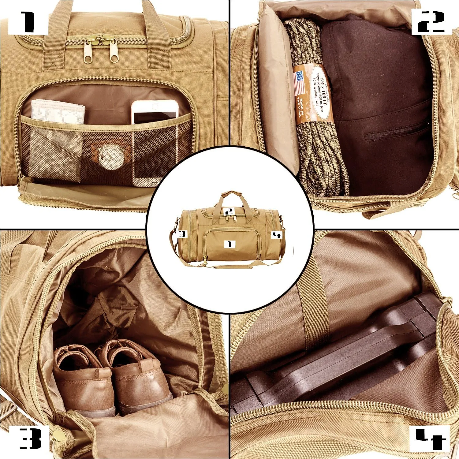 Greencity Gym Bag Travel Duffel Bag Sports Tote Tactical Army Weekender Work Out Bags for Women & Men Lightweight Waterproof Shoe Pocket,Tan 21 Inch