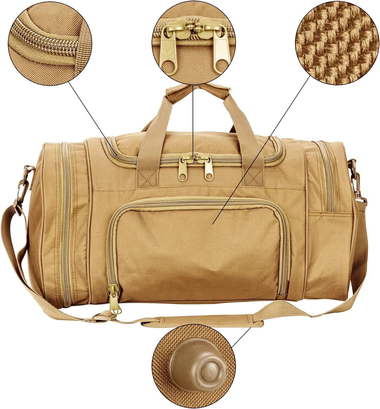 Greencity Gym Bag Travel Duffel Bag Sports Tote Tactical Army Weekender Work Out Bags for Women & Men Lightweight Waterproof Shoe Pocket,Tan 21 Inch