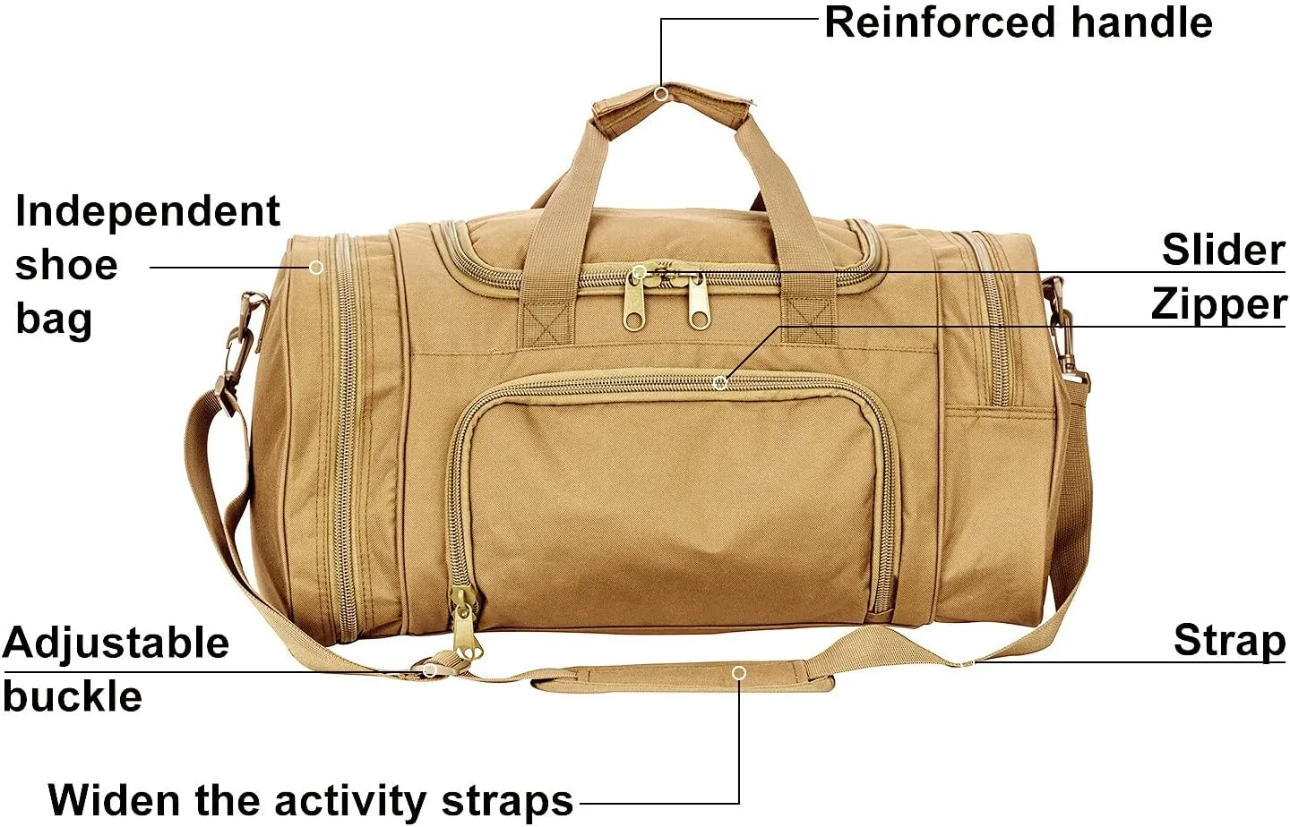 Greencity Gym Bag Travel Duffel Bag Sports Tote Tactical Army Weekender Work Out Bags for Women & Men Lightweight Waterproof Shoe Pocket,Tan 21 Inch