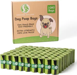 GREENER WALKER Poop Bags for Dog Waste, 1080 Doggy Waste Bags Extra Thick Strong 100% Leak-Proof (Green)