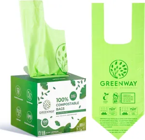 GREENWAY 1.6 Gallon Compostable Food Scrap Bags with Handles, 100 Count, US BPI & Europe OK Compost Home Certified