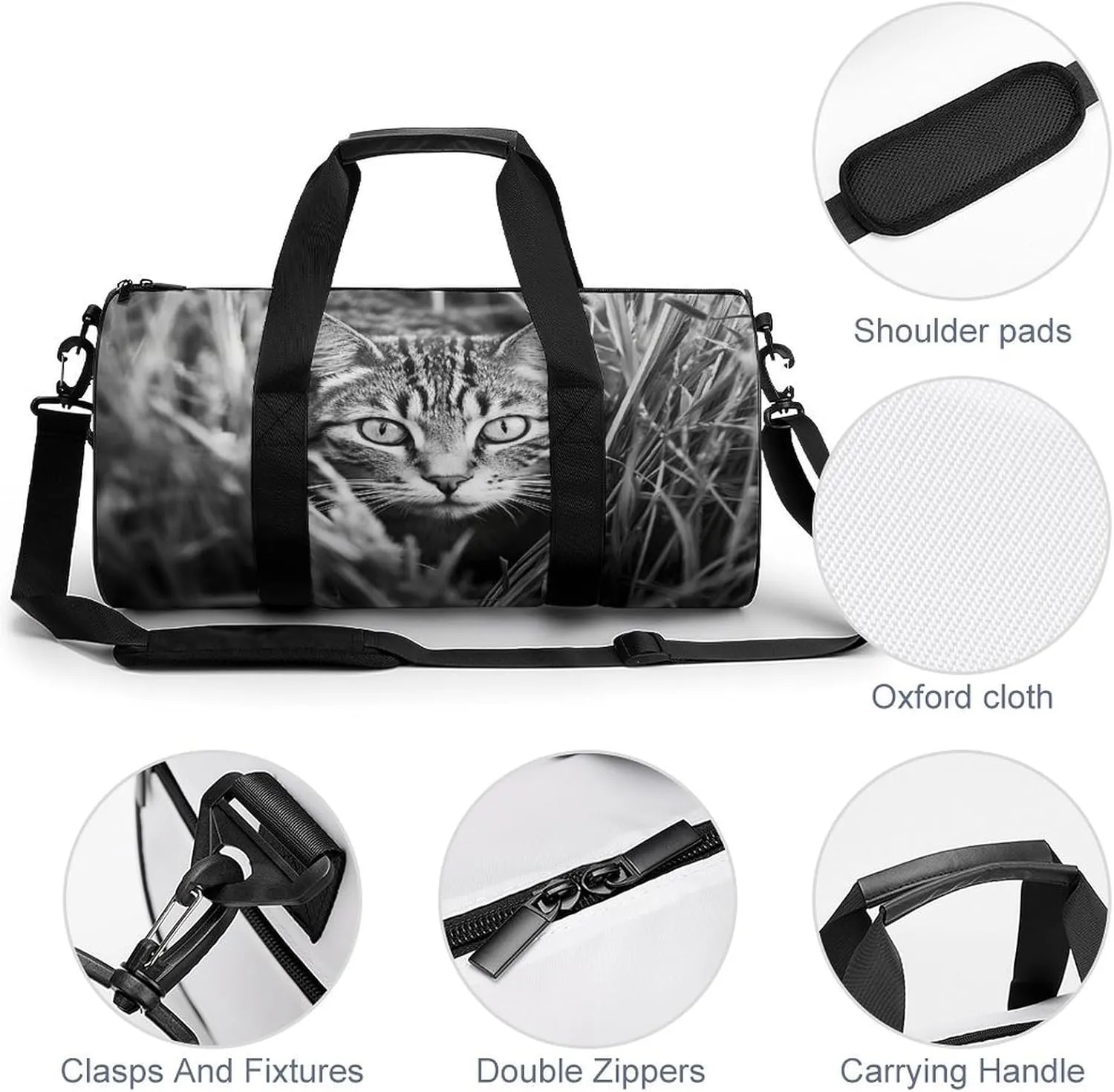 Gym Bag A Cat on The Grass Duffel Bag for Men Women Overnight Bag with Shoe Compartment Workout Bags