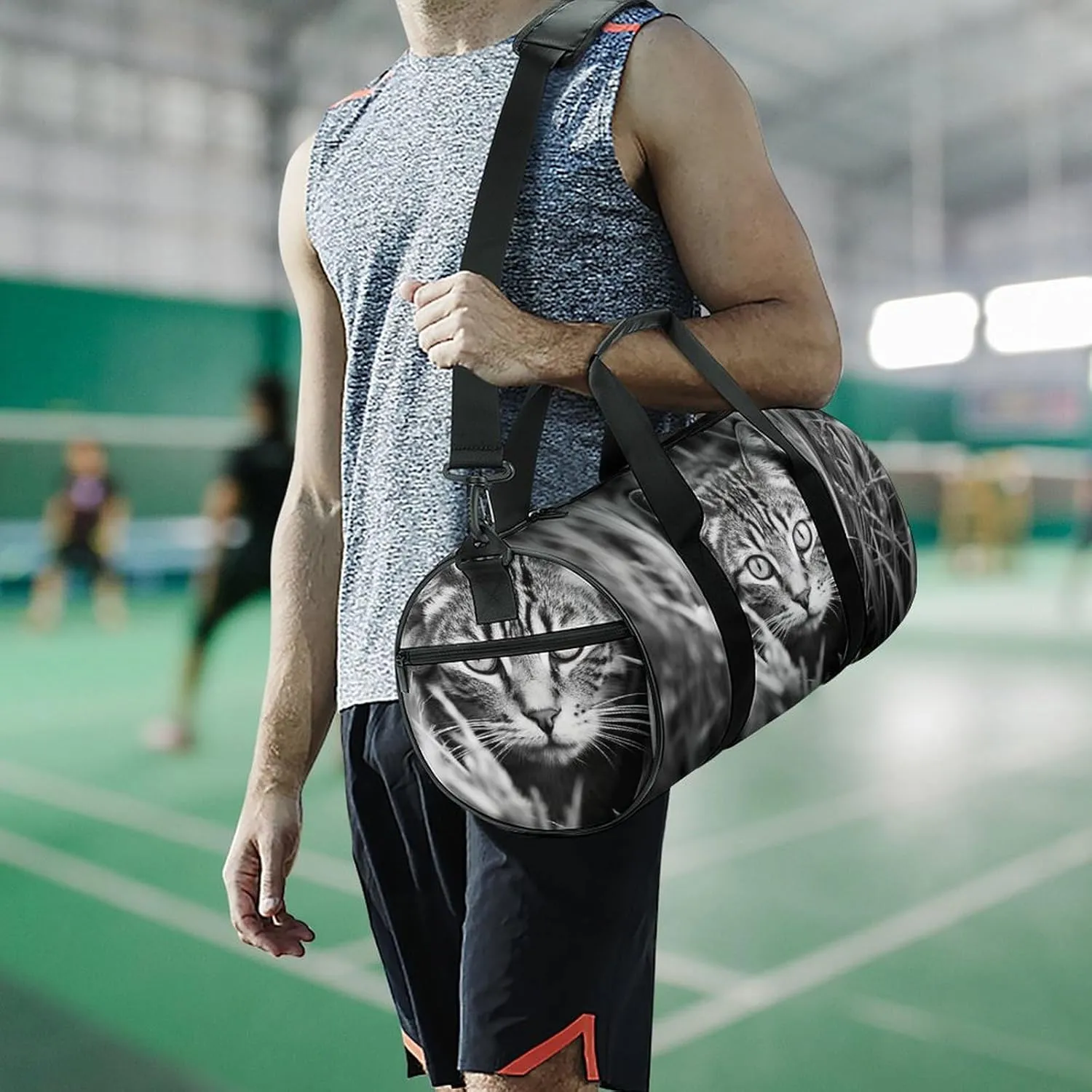 Gym Bag A Cat on The Grass Duffel Bag for Men Women Overnight Bag with Shoe Compartment Workout Bags
