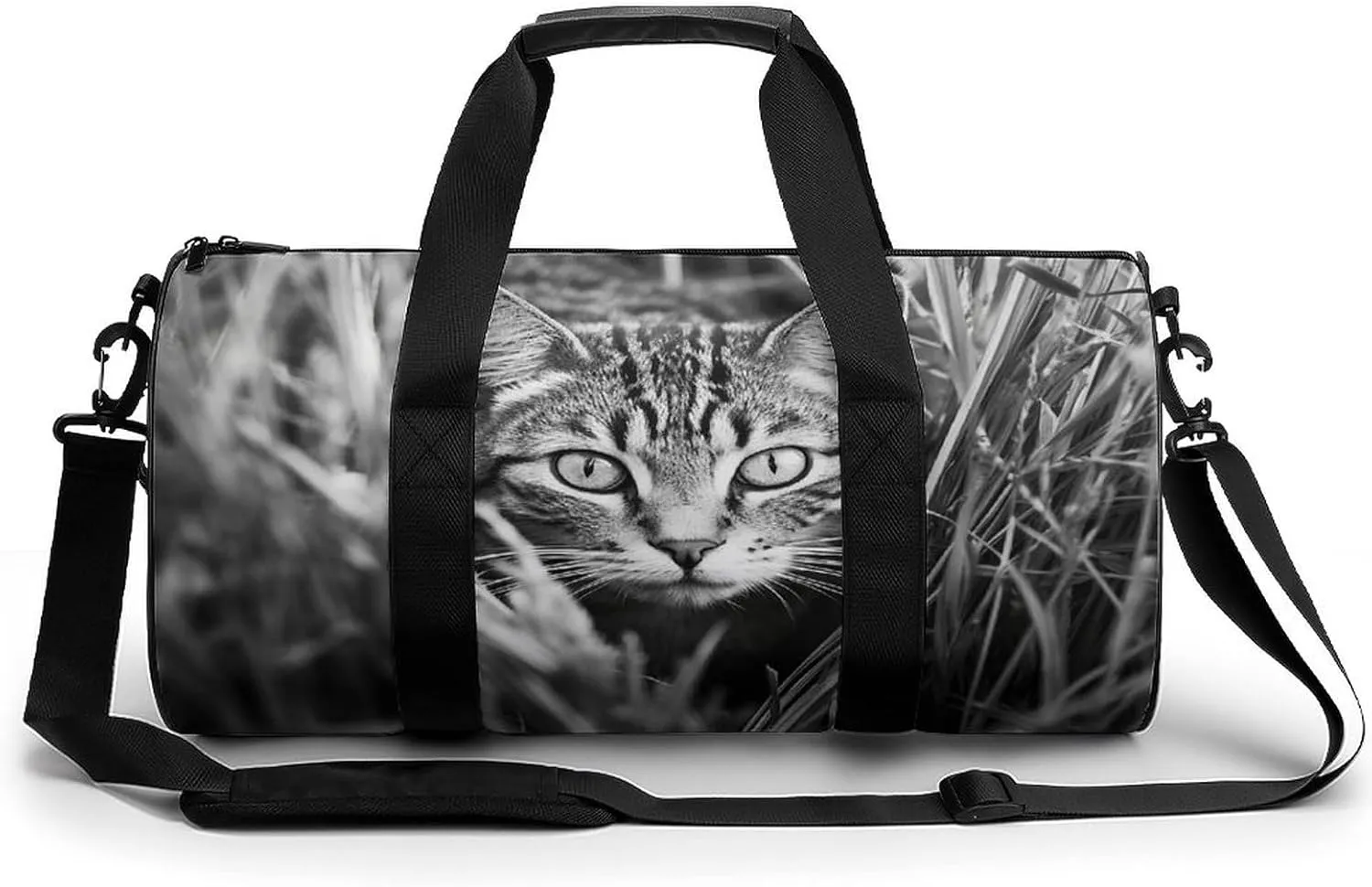 Gym Bag A Cat on The Grass Duffel Bag for Men Women Overnight Bag with Shoe Compartment Workout Bags