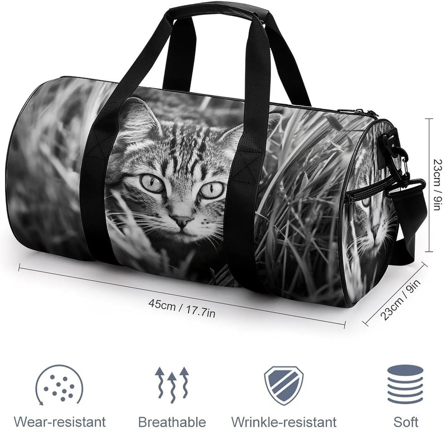 Gym Bag A Cat on The Grass Duffel Bag for Men Women Overnight Bag with Shoe Compartment Workout Bags