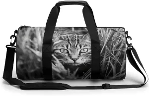 Gym Bag A Cat on The Grass Duffel Bag for Men Women Overnight Bag with Shoe Compartment Workout Bags
