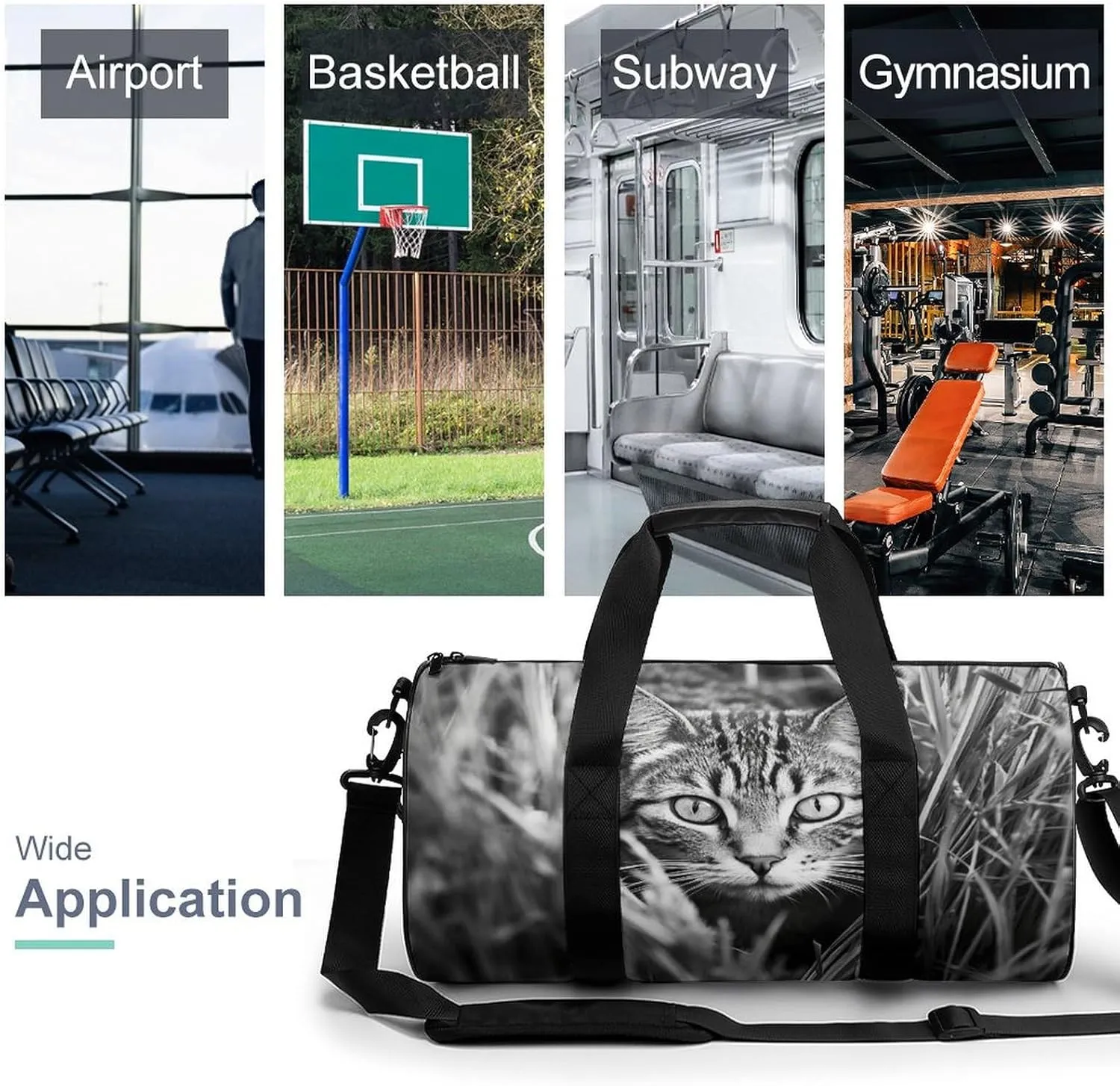 Gym Bag A Cat on The Grass Duffel Bag for Men Women Overnight Bag with Shoe Compartment Workout Bags