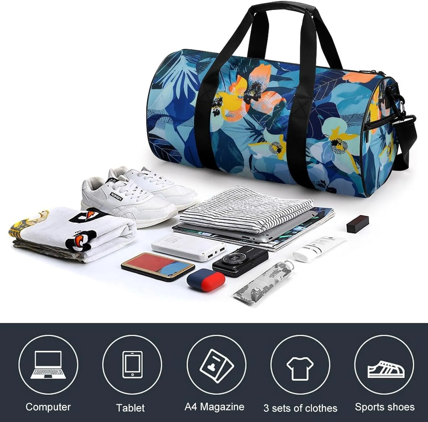Gym Bag Abstract Floral Print Duffel Bag for Men Women Overnight Bag with Shoe Compartment Workout Bags
