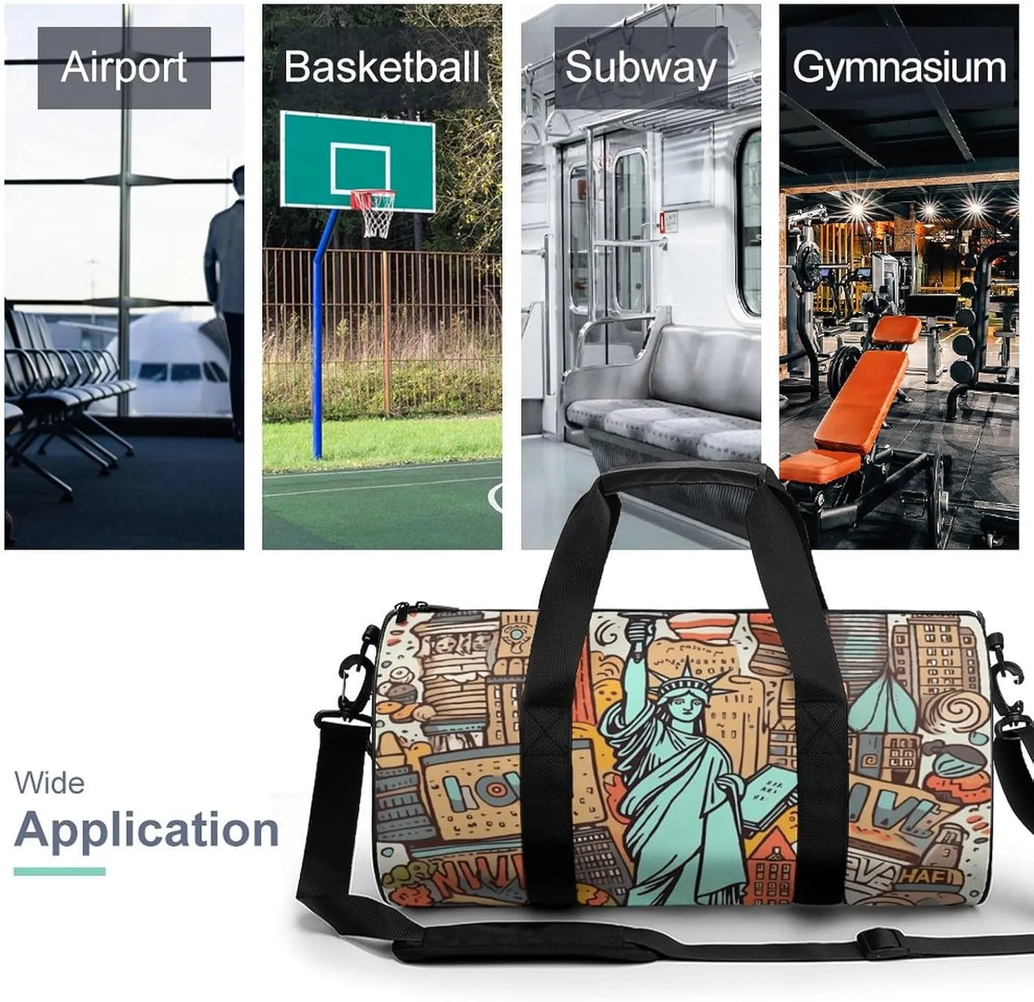 Gym Bag American Theme Art Duffel Bag for Men Women Overnight Bag with Shoe Compartment Workout Bags
