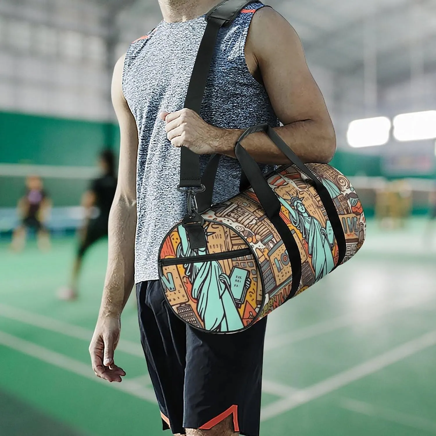 Gym Bag American Theme Art Duffel Bag for Men Women Overnight Bag with Shoe Compartment Workout Bags