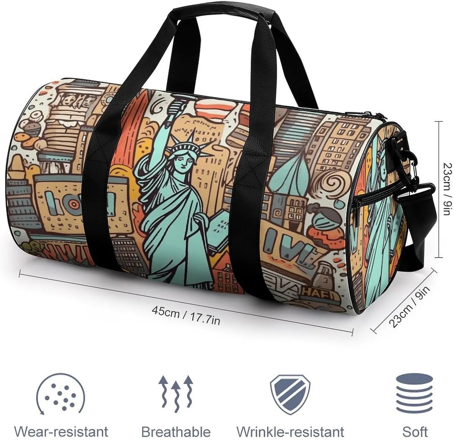 Gym Bag American Theme Art Duffel Bag for Men Women Overnight Bag with Shoe Compartment Workout Bags