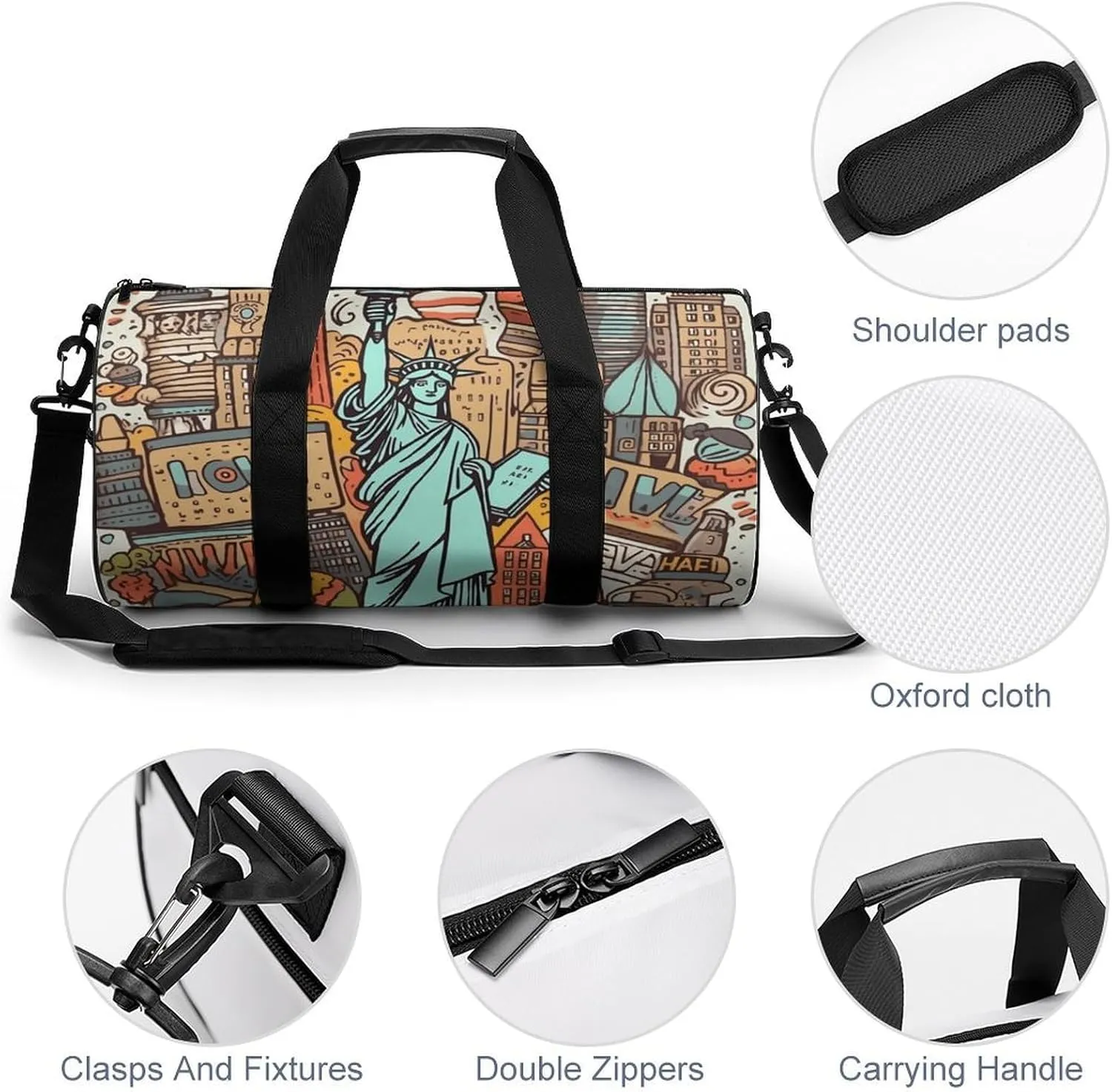 Gym Bag American Theme Art Duffel Bag for Men Women Overnight Bag with Shoe Compartment Workout Bags