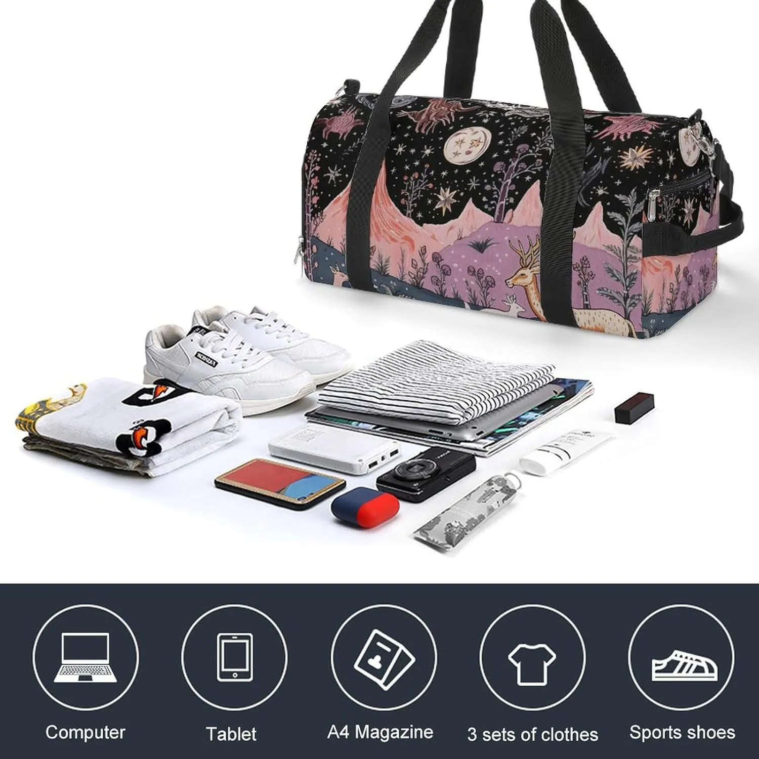 Gym Bag Animals On The Field Duffel Bag for Men Women Overnight Bag with Shoe Compartment Workout Bags