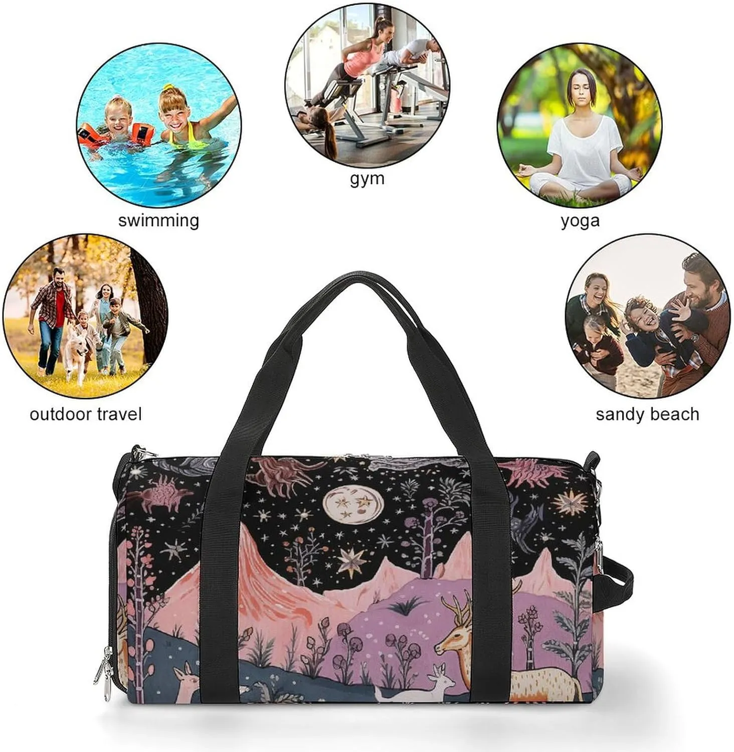 Gym Bag Animals On The Field Duffel Bag for Men Women Overnight Bag with Shoe Compartment Workout Bags