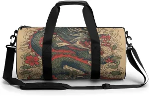 Gym Bag Beige Dragon Pattern Duffel Bag for Men Women Overnight Bag with Shoe Compartment Workout Bags