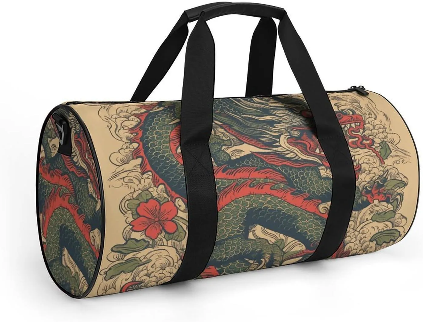 Gym Bag Beige Dragon Pattern Duffel Bag for Men Women Overnight Bag with Shoe Compartment Workout Bags