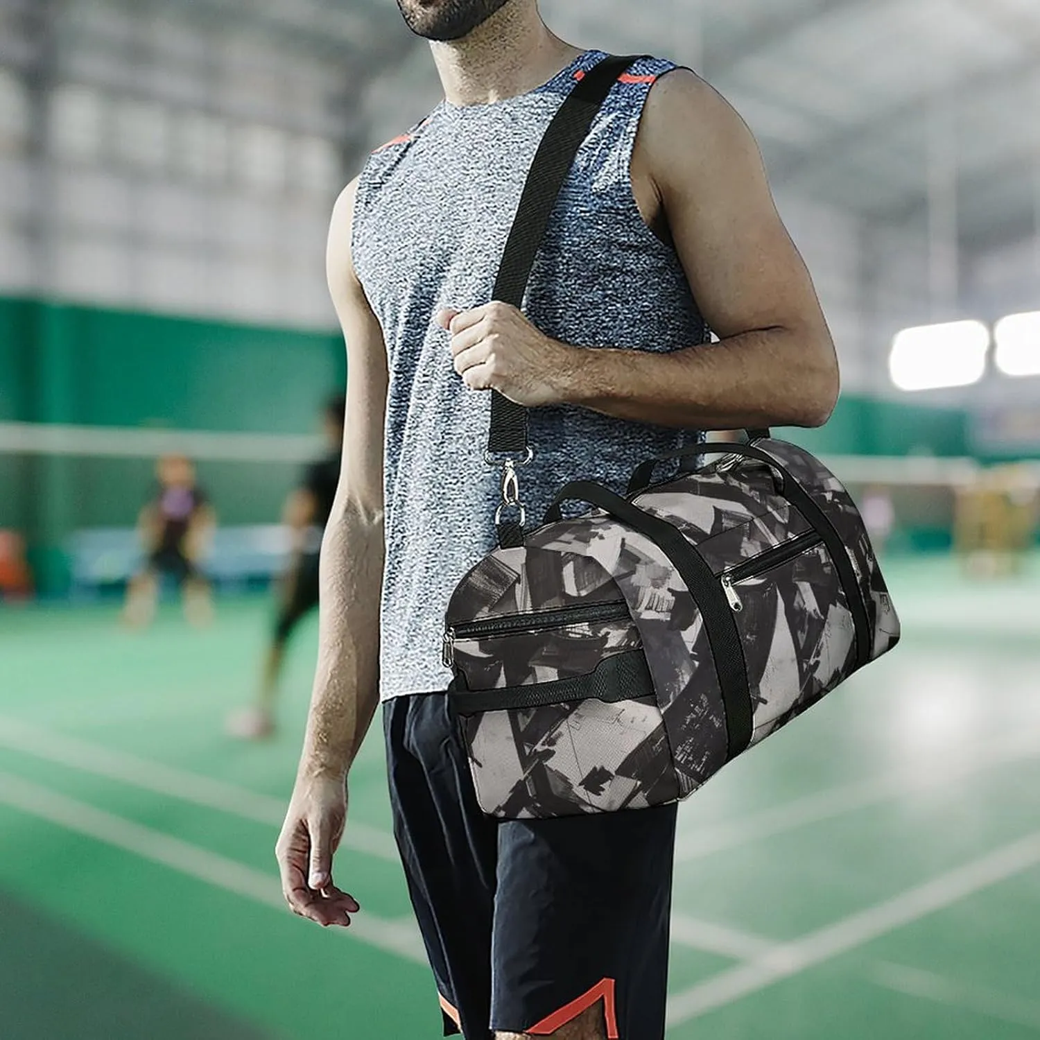 Gym Bag Black And White Painting Duffel Bag for Men Women Overnight Bag with Shoe Compartment Workout Bags