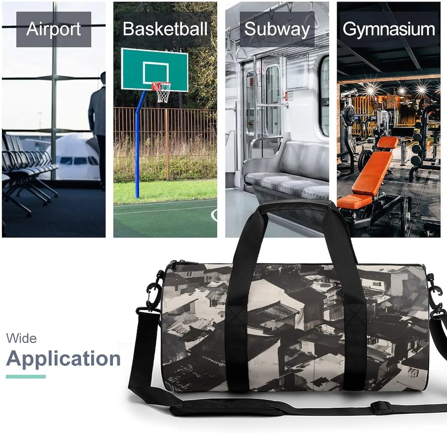 Gym Bag Black And White Painting Duffel Bag for Men Women Overnight Bag with Shoe Compartment Workout Bags