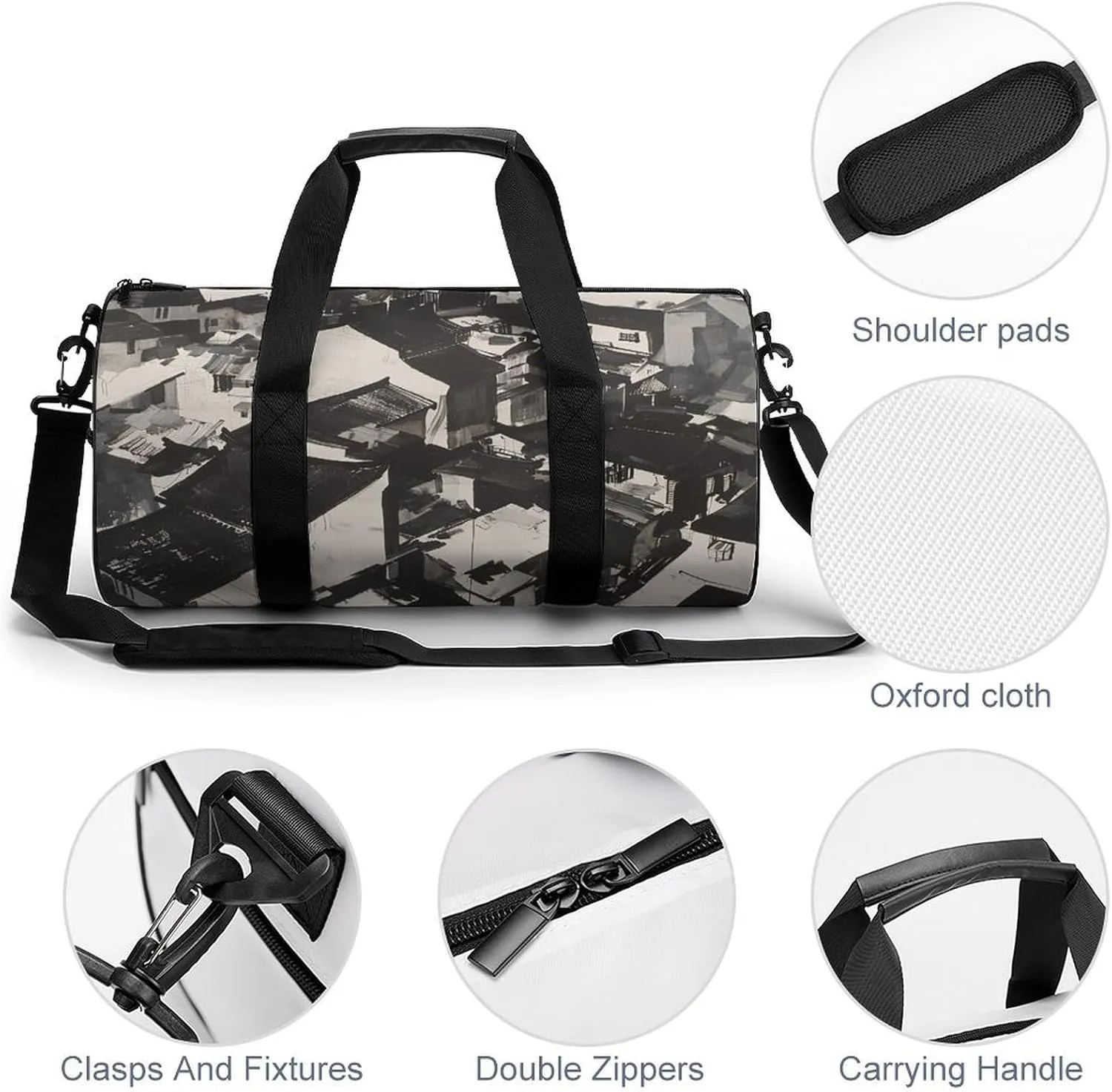Gym Bag Black And White Painting Duffel Bag for Men Women Overnight Bag with Shoe Compartment Workout Bags