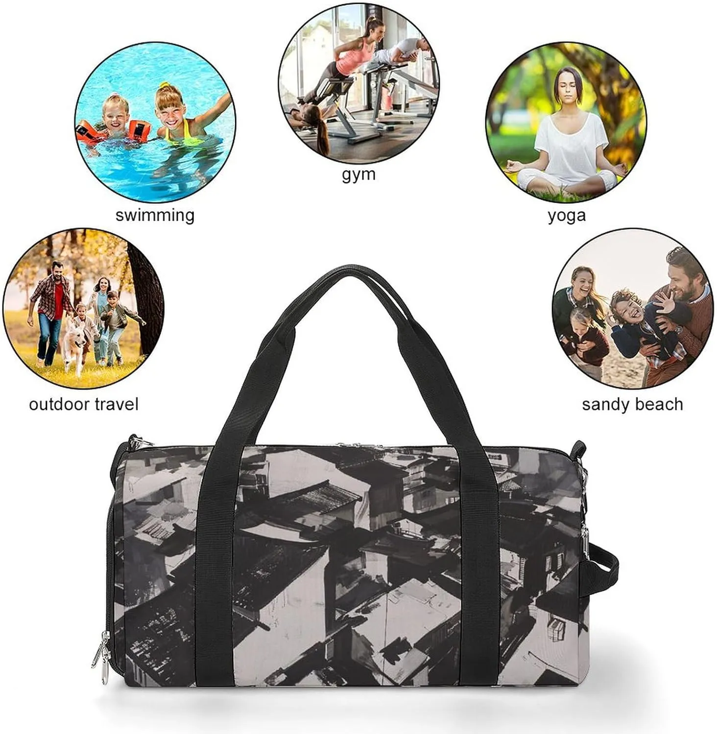 Gym Bag Black And White Painting Duffel Bag for Men Women Overnight Bag with Shoe Compartment Workout Bags