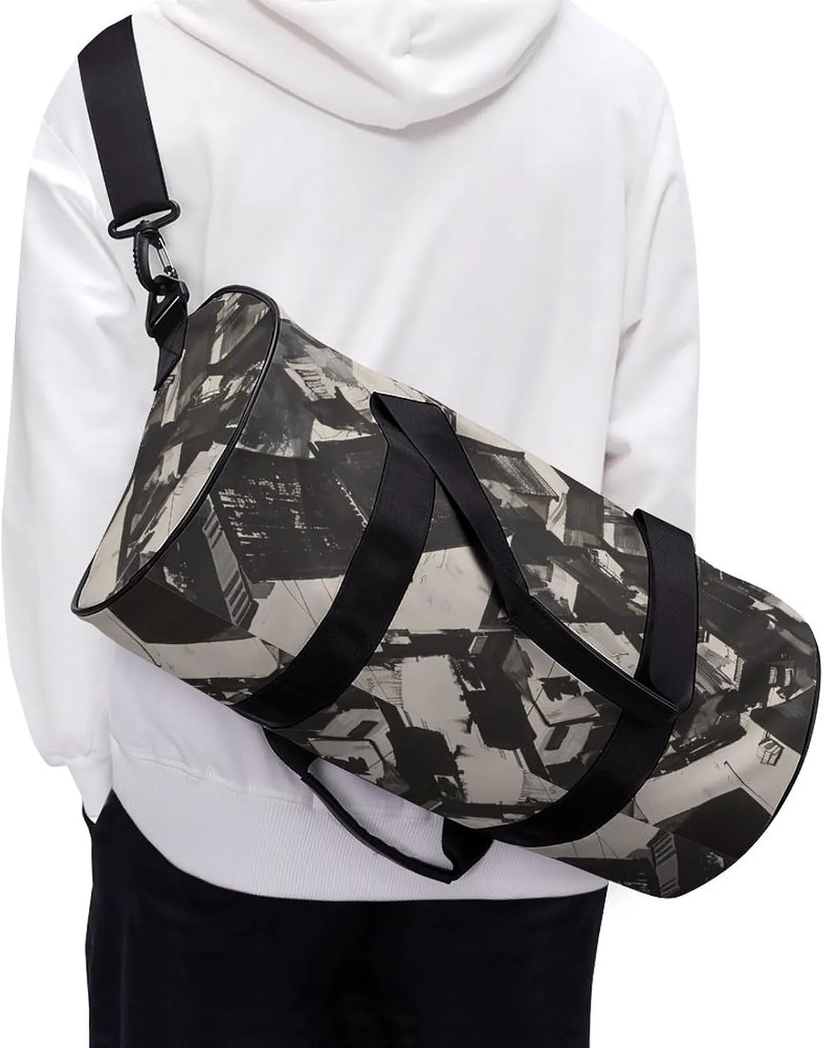 Gym Bag Black And White Painting Duffel Bag for Men Women Overnight Bag with Shoe Compartment Workout Bags