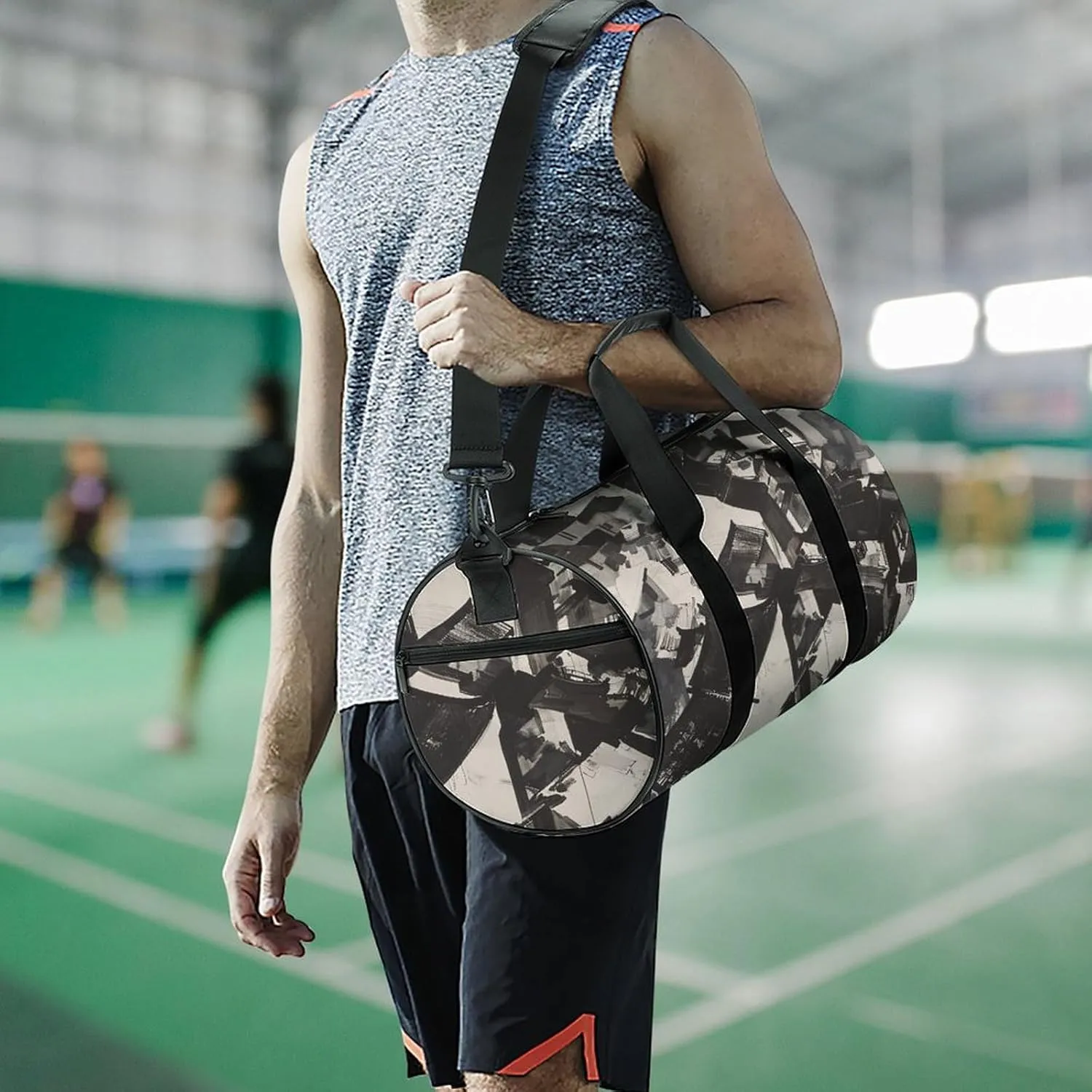 Gym Bag Black And White Painting Duffel Bag for Men Women Overnight Bag with Shoe Compartment Workout Bags