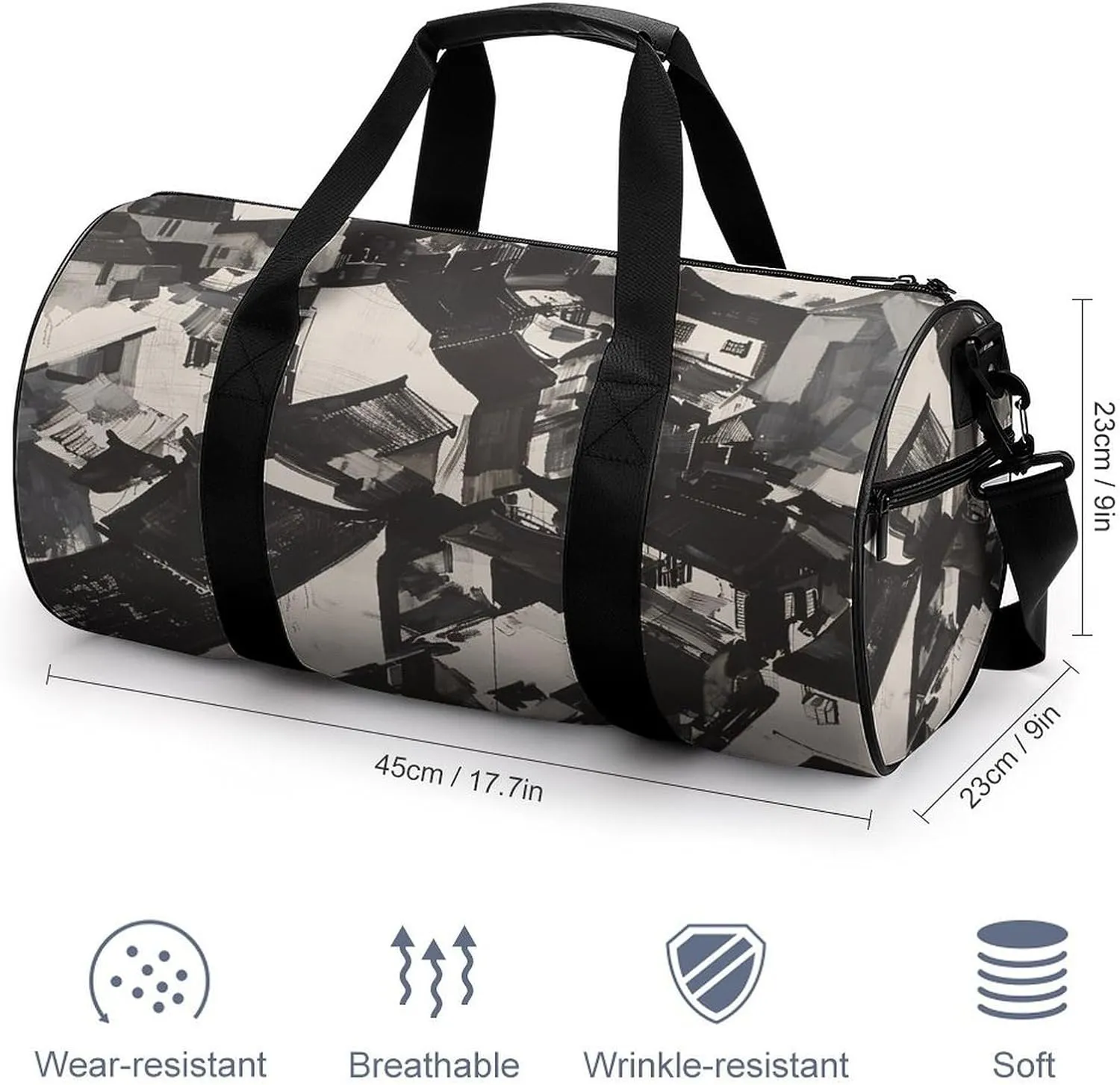 Gym Bag Black And White Painting Duffel Bag for Men Women Overnight Bag with Shoe Compartment Workout Bags