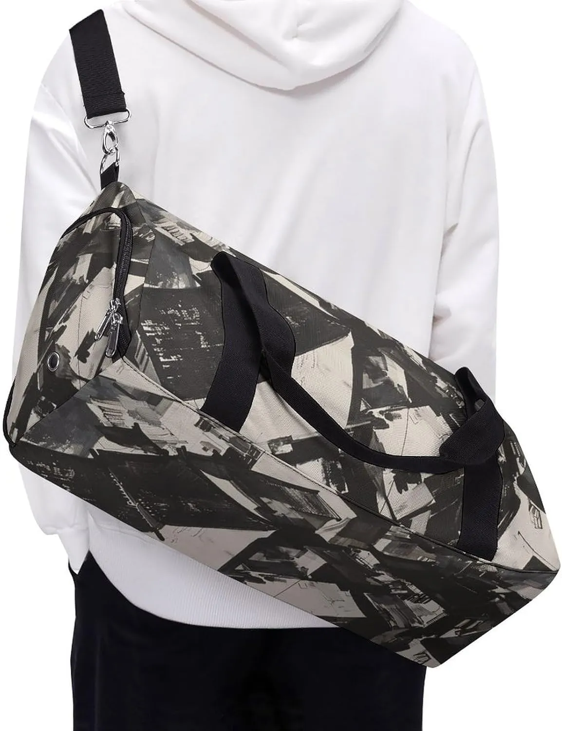 Gym Bag Black And White Painting Duffel Bag for Men Women Overnight Bag with Shoe Compartment Workout Bags