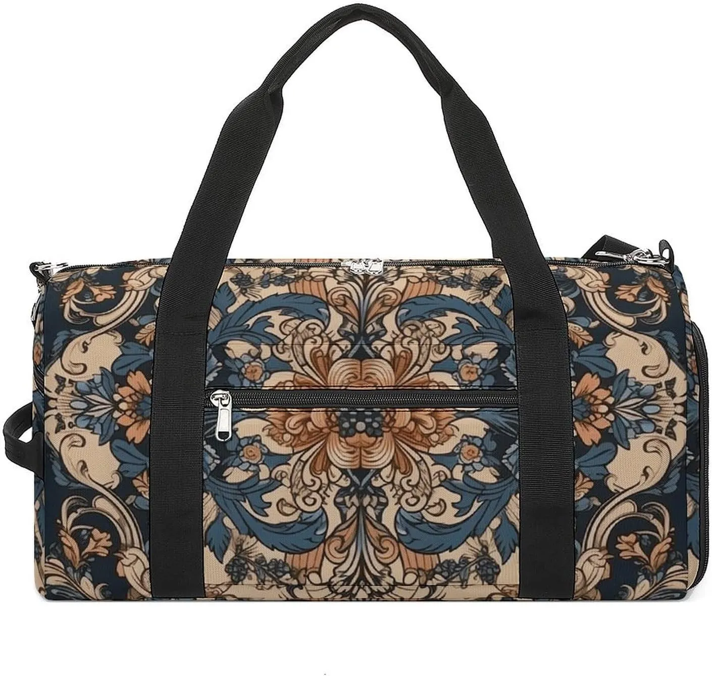 Gym Bag Blue Embroidery Art Duffel Bag for Men Women Overnight Bag with Shoe Compartment Workout Bags