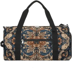 Gym Bag Blue Embroidery Art Duffel Bag for Men Women Overnight Bag with Shoe Compartment Workout Bags