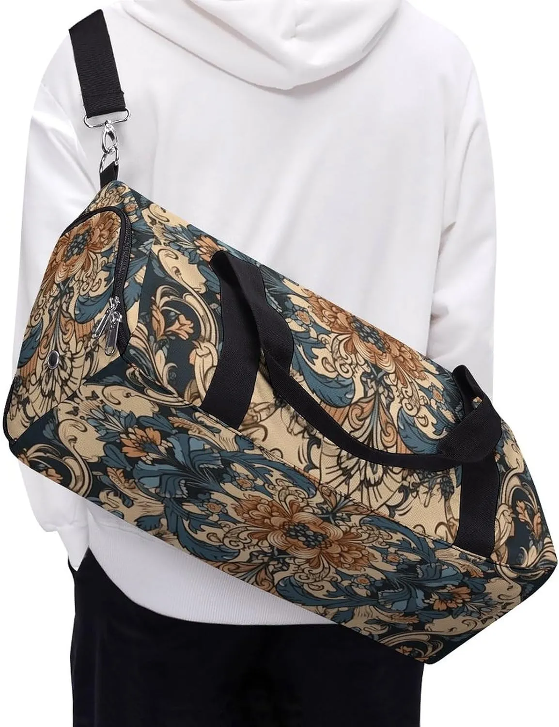 Gym Bag Blue Embroidery Art Duffel Bag for Men Women Overnight Bag with Shoe Compartment Workout Bags