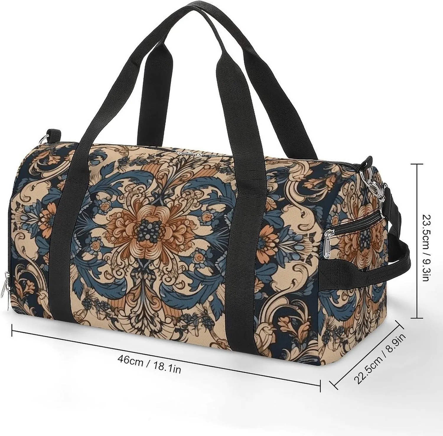 Gym Bag Blue Embroidery Art Duffel Bag for Men Women Overnight Bag with Shoe Compartment Workout Bags