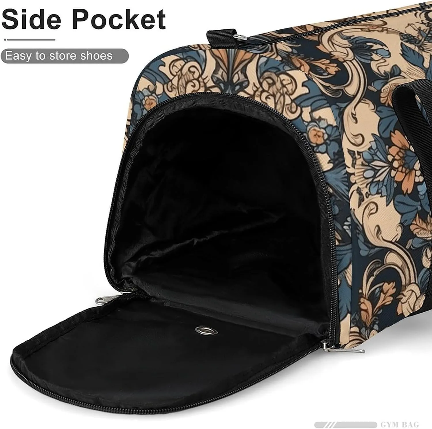 Gym Bag Blue Embroidery Art Duffel Bag for Men Women Overnight Bag with Shoe Compartment Workout Bags